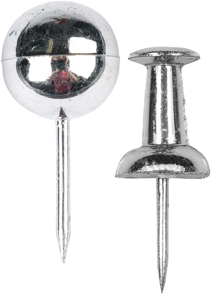 JAM PAPER Colorful Push Pins - Flat & Round Head Thumb Tack Combo Set - Silver Pushpins - 200/Pack