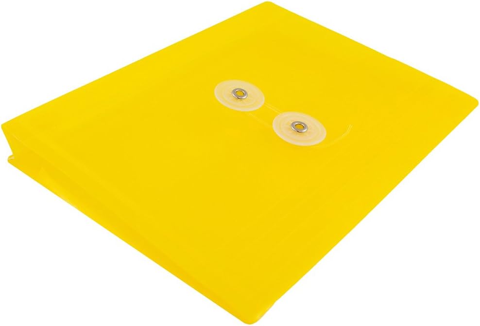 JAM PAPER Plastic Envelopes with Button & String Tie Closure - Index Size - 5 1/2 x 7 1/2 - Yellow - 12/Pack