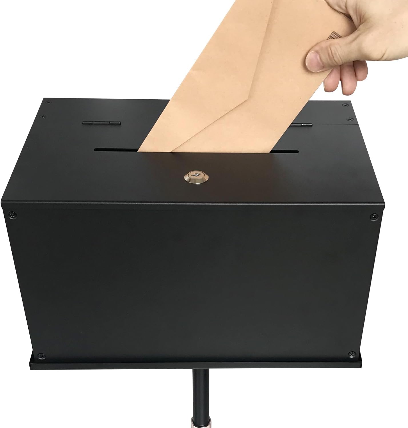 Suggestion Box with Stand, Floor Standing Offering Box for Church, Heavy Duty Metal Ballot Collection Safe Box with Lock for Voting Contest Charity Donation Church Election, Large
