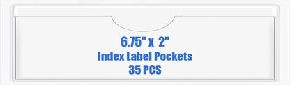 Origin-Joy 35 PCS Self Adhesive Index Card Pockets with Top Open, Clear Plastic Label Holder for Cards of Note, Library and Business, Adhesive Label Pockets & Card Holder (6.75 x 2 inch)