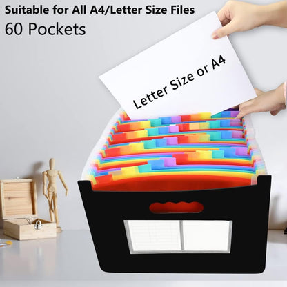 AFMAT Accordian File Organizer, 60 Pockets Large Expanding File Folder Organizer with Blank Labels, Letter/A4 Size Accordion Files Organizers Expandable for Receipt, Bill, Tax, Legal, Paper Filing