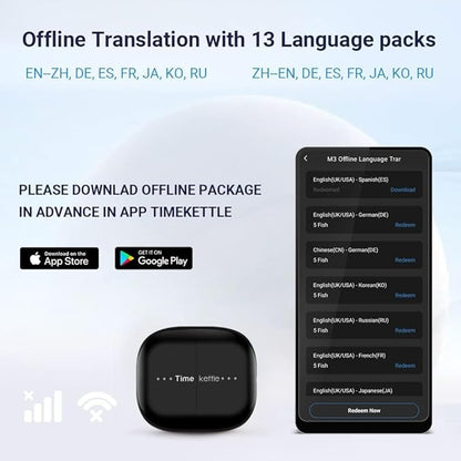 Timekettle M3 3 in 1 Language Translation Earbuds,43 Languages & 96 Accents, Offline Translator, No Subscription,for Exploring Expat Life Freely, APP Compatible with iOS & Android