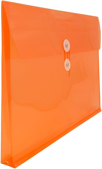 JAM PAPER Plastic Envelopes with Button & String Tie Closure - Letter Booklet - 9 3/4 x 13 - Orange - 12/Pack