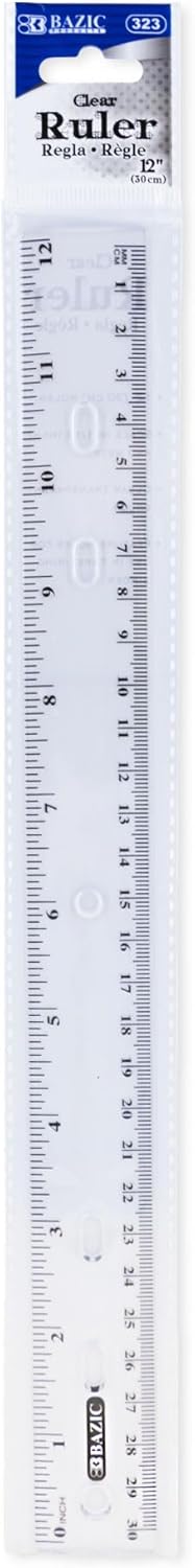 BAZIC Plastic Clear Rulers 12 inch (30cm), Inches Centimeter Metric Ruler Measuring Long Ruler, Straight Edge Ruler for Students School Supplies, 24-Pack