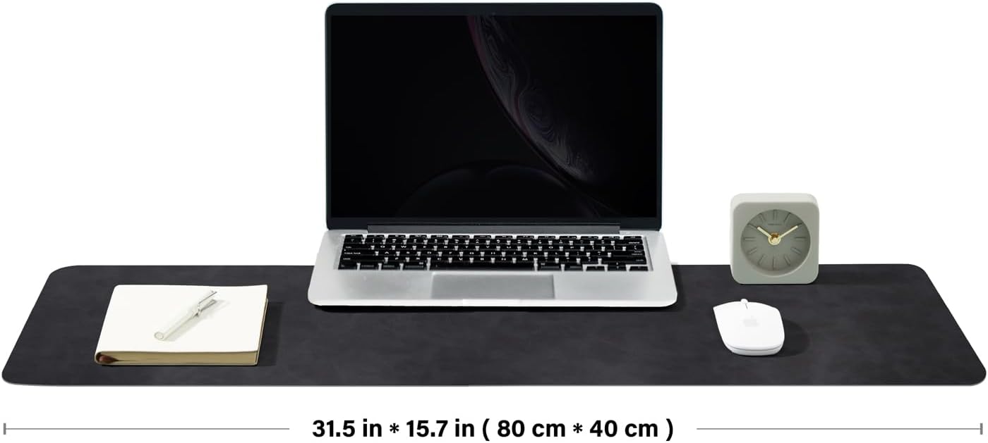 Distressed Leather Desk Mat - Non-Slip PU Desk Pad for Office and Home - Desk Organization and Accessories - Ideal for Large Mouse Pad and Desk Mats on Top of Desks(Charcoal Black,31.5"x 15.7")