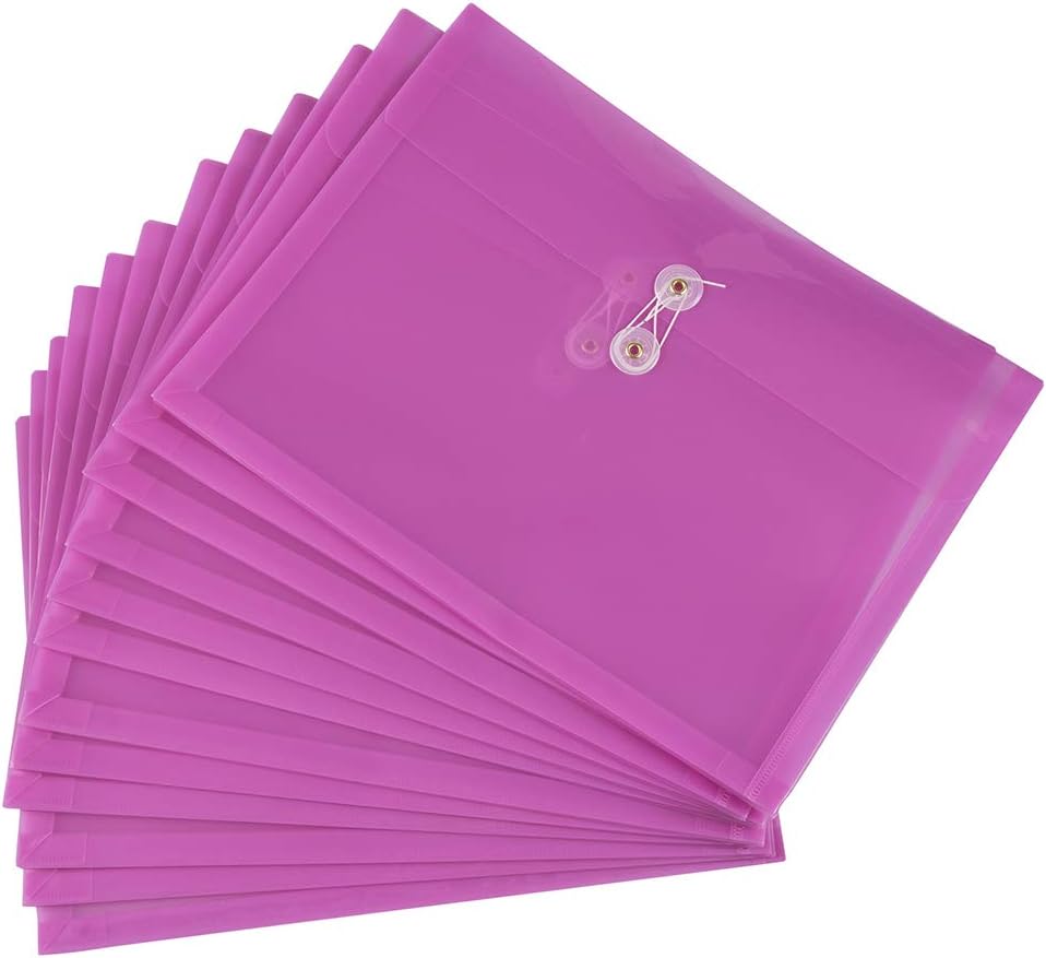 JAM PAPER Plastic Envelopes with Button & String Tie Closure - Letter Booklet - 9 3/4 x 13 - Lavender Purple - 12/Pack