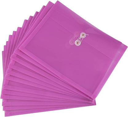 JAM PAPER Plastic Envelopes with Button & String Tie Closure - Letter Booklet - 9 3/4 x 13 - Lavender Purple - 12/Pack