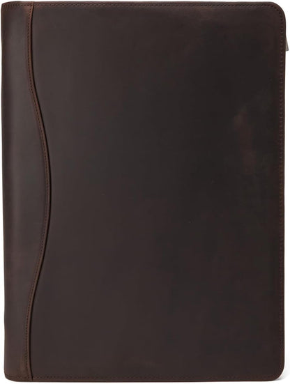 Genuine Leather Portfolio, Legal Size 8.5 x 14 Pad Holder, Business Padfolio for Men and Women, Zippered Laptop Organizer, Executive Professional Work Travel Notepad Folio, Dark Brown