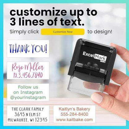 ExcelMark Custom Rubber Stamp – Clean & Easy Stamping – Personalized Self-Inking Stamp (Small)