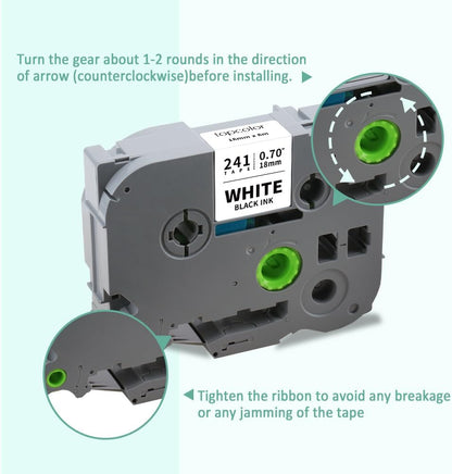 8-Pack 18mm 0.7" Laminated White Tape Compatible for Brother Tze-241 Tze241 Tz-241 Tz241 3/4" P Touch Tze Tz 18mm Label Tape for PTD410 PTD400 PTD610BT PTD600 PTD460 PT-2730 Label Maker