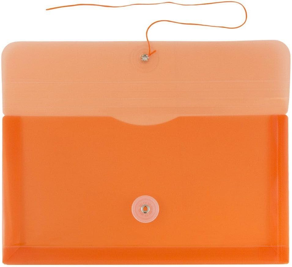 JAM PAPER Plastic Envelopes with Button & String Tie Closure - #10 Business Booklet - 5 1/4 x 10 - Orange - 12/Pack
