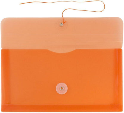 JAM PAPER Plastic Envelopes with Button & String Tie Closure - #10 Business Booklet - 5 1/4 x 10 - Orange - 12/Pack