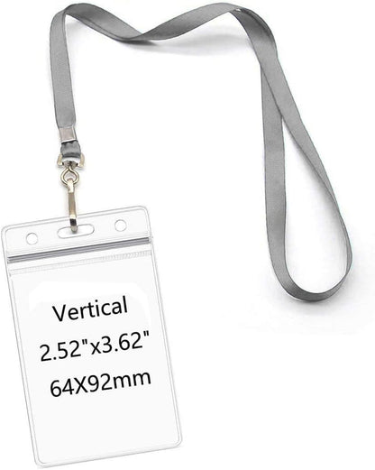 Lanyards with Id Holder Name Badges Waterproof Name tag Badge Holders with Neck Lanyard Swivel J-Hook Clip 50 Pack (Gray, Vertical)