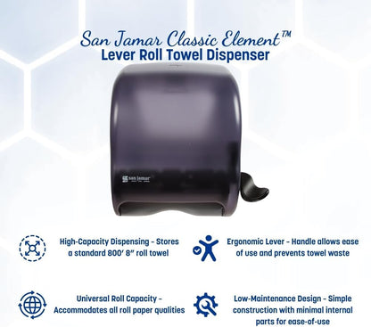 San Jamar Classic Element Paper Towel Dispenser Wall-Mounted Commercial Roll Dispenser, Fits All Core Sizes with Lever for Bathroom, Kitchens, and Restaurants, Plastic, Universal Paper, Black Pearl
