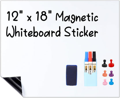 HAMIGAR Magnetic Whiteboard Contact Paper Dry Erase White Board Sticker for Wall Stick on White Board Peel and Stick Wallpaper Adhesive Small Poster 12" x 18" with Marker, Magnetic Eraser and Magnets