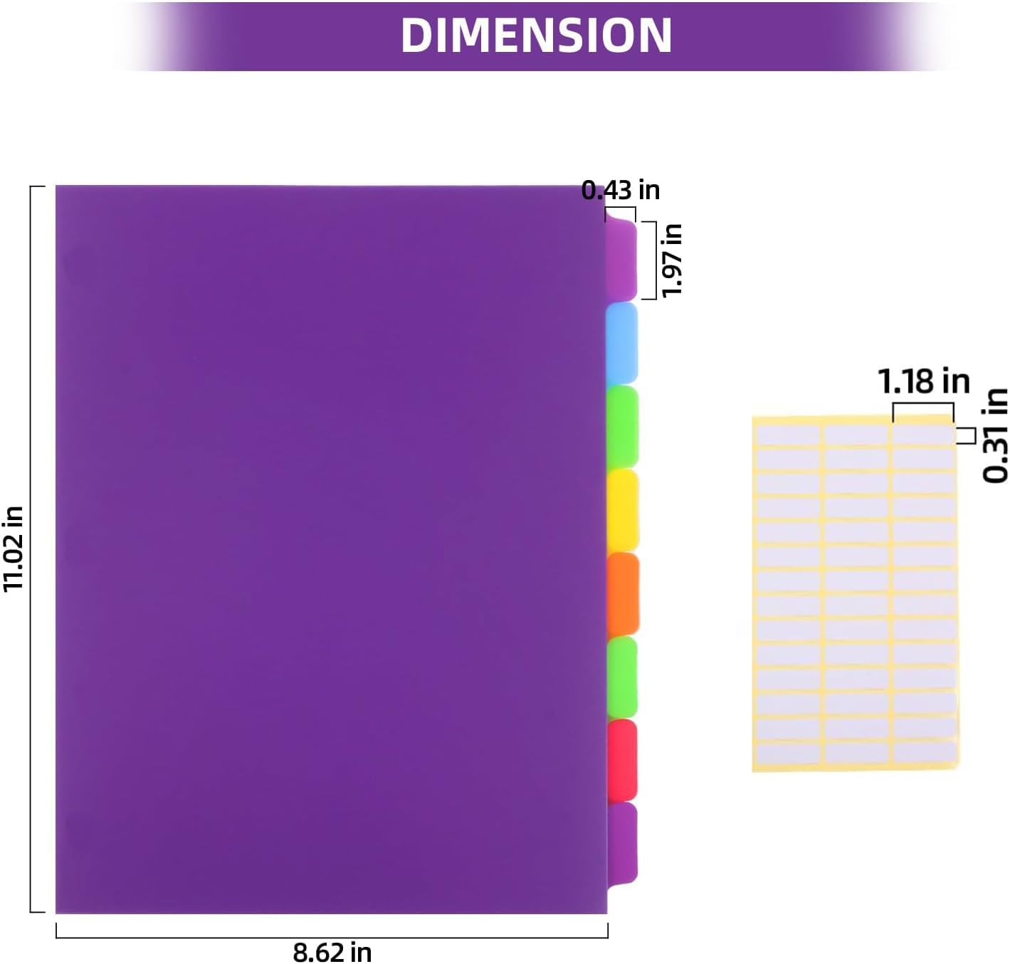 Colorful Binder Dividers with Tabs,Plastic Index with 8-Tabs,for 3 Ring Binder,6 Sets