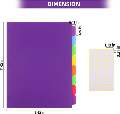 Colorful Binder Dividers with Tabs,Plastic Index with 8-Tabs,for 3 Ring Binder,6 Sets