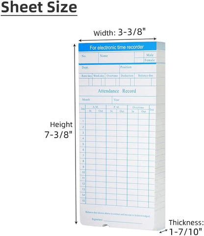 100-Piece Time Cards for Employees, Monthly Time Cards 2-Sided, 2-Color Timecards for Time Clocks, Blue/Orange Print, 7-3/8 x 3-3/8 Inch