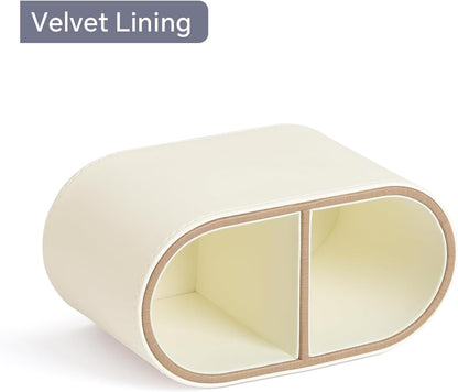 PU Leather Pen Holder for Desk, Small Remote Control Holder Pencil Cup Multifunctional Desktop Organizer Caddy for Home School Office Desk Accessories - 2 Compartments (Beige)