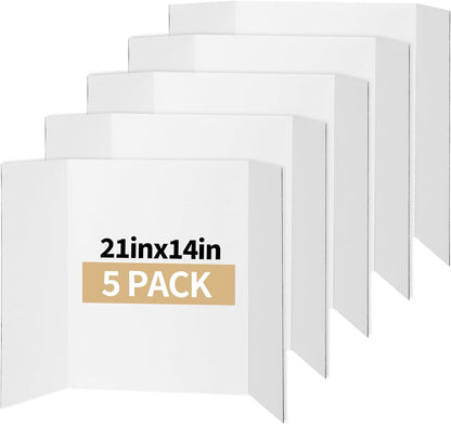 CRUGLA Trifold Poster Board – 5 Pack, 21 x 14 White Corrugated Presentation Display Boards for Science Fairs, School Projects, Exhibitions, and Office Presentations