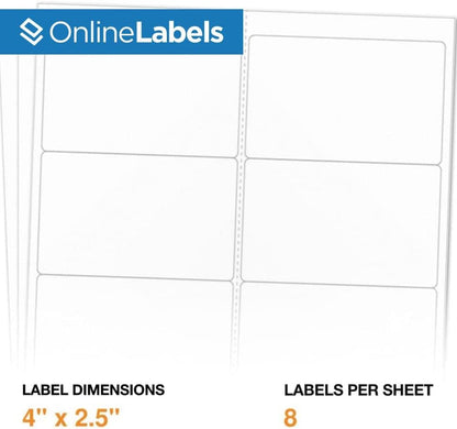 4 x 2.5 Rectangle Labels - Pack of 800 Labels, 100 Sheets - Inkjet/Laser Printer - Online Labels