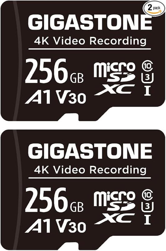 GIGASTONE 256GB Micro SD Card A1 V30 2-Pack, Full HD Video, Surveillance Security Cam Action Camera Drone, 100MB/s Micro SDHC Class 10