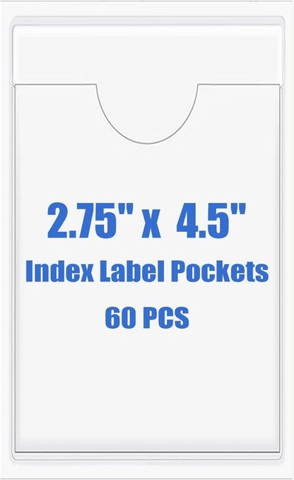 Origin-Joy 60 PCS Self Adhesive Index Card Pockets with Top Open, Clear Plastic Label Holder for Cards of Note, Library and Business, Adhesive Label Pockets & Card Holder (2.75 x 4.5 inch)