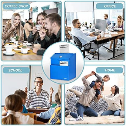 Adir Suggestion Box with Slot and Lock with 25 Comment Cards and Label Stickers, Blue