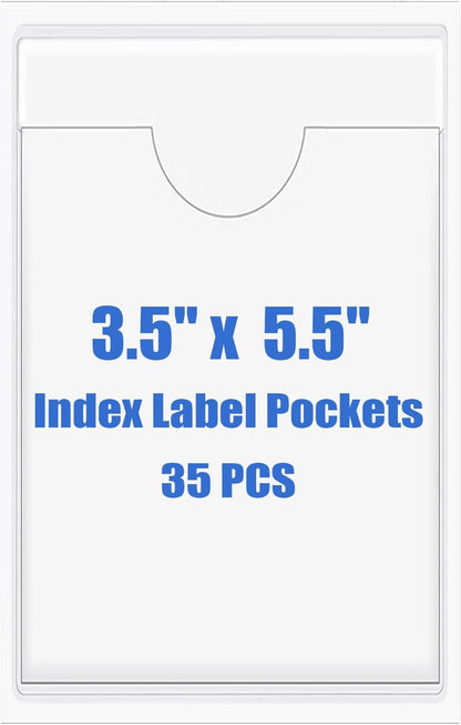Origin-Joy 35 PCS Self Adhesive Index Card Pockets with Top Open, Clear Plastic Label Holder for Cards of Note, Library and Business, Adhesive Label Pockets & Card Holder (3.5 x 5.5 inch)