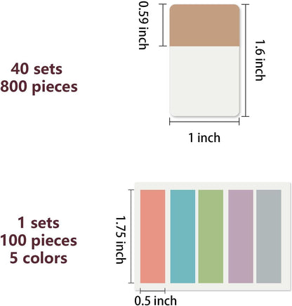 ELII 900 PCS 1 Inch Book Tabs Sticky Index Tabs,Writable and Repositionable File Tabs Flags Colored Page Markers Labels for Reading Notes, Books and Classify Files, 41 Sets