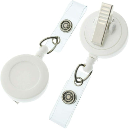 Bulk 100 Pack - Premium Retractable Badge Reels with Alligator Swivel Clip on Back by Specialist ID (White)