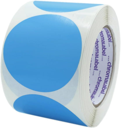 ChromaLabel 3 Inch Round Colored Stickers, Permanent Colored Labels Sticky Dots, Ideal Color Coding Labels for Office and School Projects - 500 Sticker Dots per Roll, Light Blue Dot Stickers