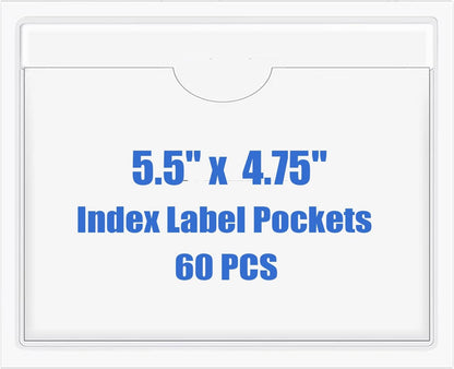 Origin-Joy 60 PCS Self Adhesive Index Card Pockets with Top Open, Clear Plastic Label Holder for Cards of Note, Library and Business, Adhesive Label Pockets & Card Holder (5.5 x 4.75 inch)