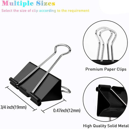 Small Binder Paper Clips 3/4 Inch Standard 19mm, 144 Pack, Black, 0.75 Inch Fold Clamp, Capacity 0.31 Inch, Office Clips, Micro Binder Clips