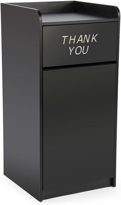 36 Gallon Restaurant Fast Food Trash Bin, Receptacle with Door, Tray Holder (Black Melamine)