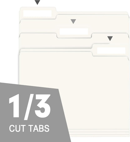 File Folder, RAZCC 150 Pack 1/3 Cut Tab File Folders Letter Size, Folders for Dcouments, Folders with Tab Great for Organizing and Easy File Storage, White