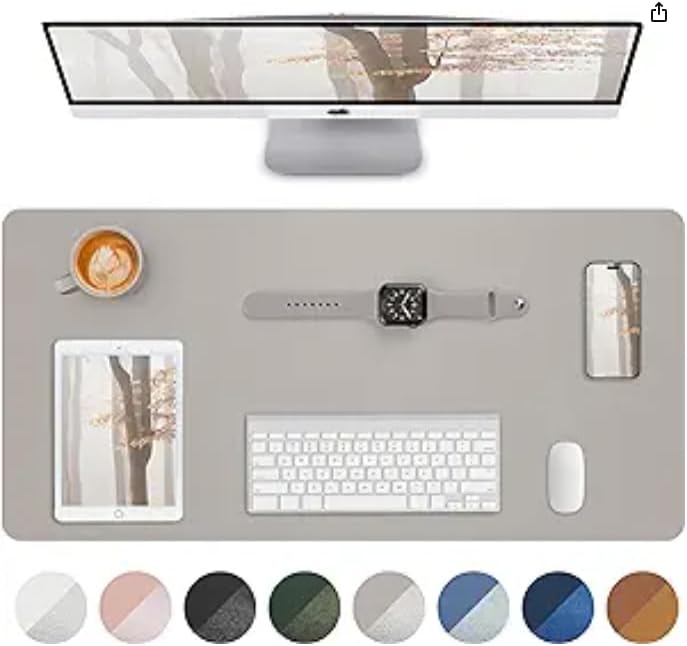 Leather Desk Pad Protector,Mouse Pad,Office Desk Mat, Non-SlipPU Leather Desk Blotter,Desk matt for Desktop,Waterproof Keyboard mat for Office/Home/Decor (Light Grye,23.6" x 13”