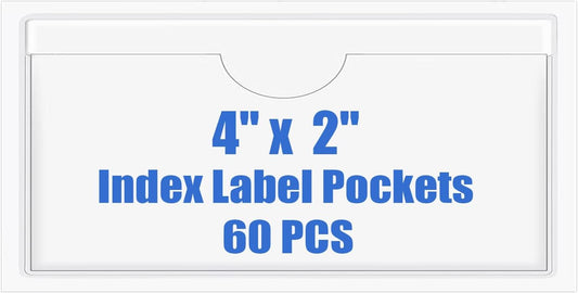 Origin-Joy 60 PCS Self Adhesive Index Card Pockets with Top Open, Clear Plastic Label Holder for Cards of Note, Library and Business, Adhesive Label Pockets & Card Holder (4 x 2 inch)