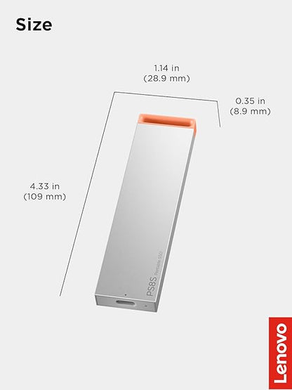 Lenovo PS8S 2TB Portable SSD, Up to 1050MB/s Read, 1000MB/s Write, USB 3.2 USB-C, Slim Lightweight (40g) Aluminum Body, Reliable Storage for PC/Mac & Android