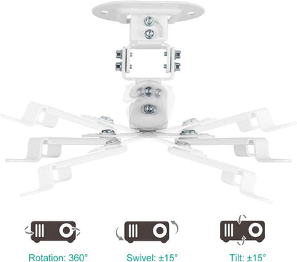 WALI Projector Ceiling Mount, Universal Low Profile Projector Mount with Retractable Arms and Multiple Adjustment Function (PM-002-W), White