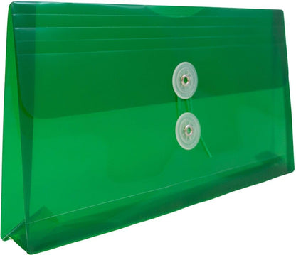JAM PAPER Plastic Envelopes with Button & String Tie Closure - #10 Business Booklet - 5 1/4 x 10 - Green - 3/pack