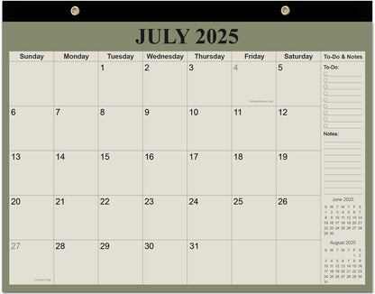 Desk Calendar 2025-2026 - 18 Months Calendar from July 2025 to December 2026, Calendar 2025-2026 with Thick Paper for Office Home School Organizing, 14" X 11", Green