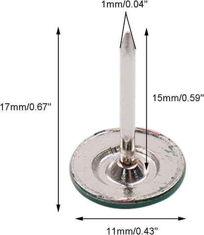 100Pcs Flat Head Upholstery Tacks Home Furniture Decor Tack Upholstery Nails Flat Push Pins Flat Thumb Tacks Green (11mmx17mm)