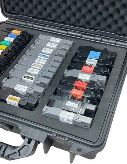 Protective Custom Label Tape Carrying Case for TZe P-Touch Tapes - Holds up to 39 Tapes.