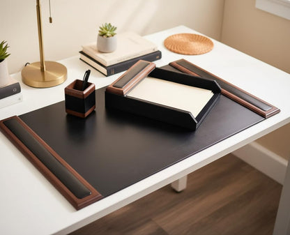 Dacasso Walnut and Leather Desk Set, 3-Piece