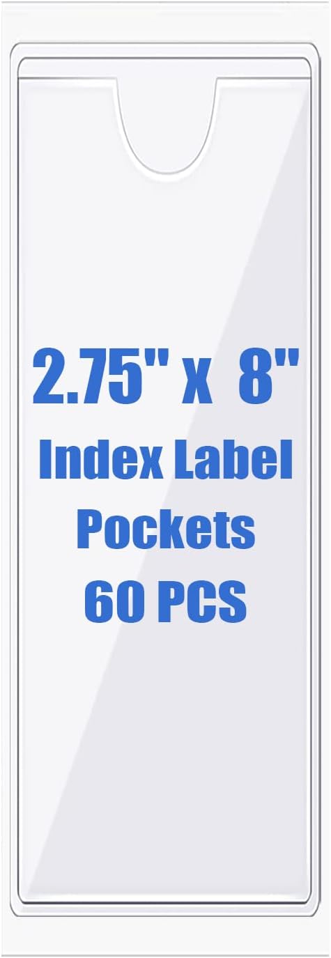 Origin-Joy 60 PCS Self Adhesive Index Card Pockets with Top Open, Clear Plastic Label Holder for Cards of Note, Library and Business, Adhesive Label Pockets & Card Holder (2.75 x 8 inch)