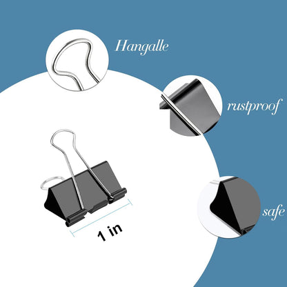 Ufmarine Small Binder Clips 1 Inch Length, (72 Pcs) Small Paper Clips for Office