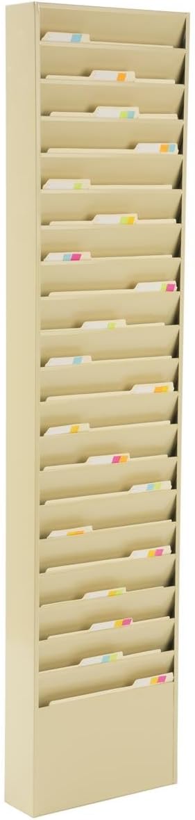 File Folder Wall Rack, 20 Pockets, Tiered, Office and Medical Charts (Tan, Powder Coated Steel)