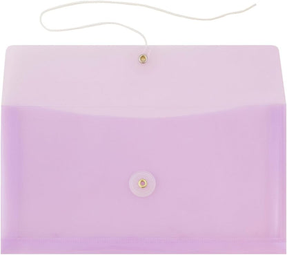 JAM PAPER #10 Plastic Envelopes with Button & String Tie Closure - 4 1/8" x 9 1/2" - Lilac Purple - 12/Pack