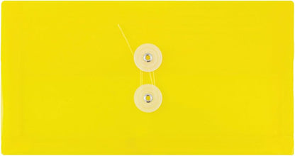 JAM PAPER Plastic Envelopes with Button & String Tie Closure - #10 Business Booklet - 5 1/4 x 10 - Yellow - 12/Pack